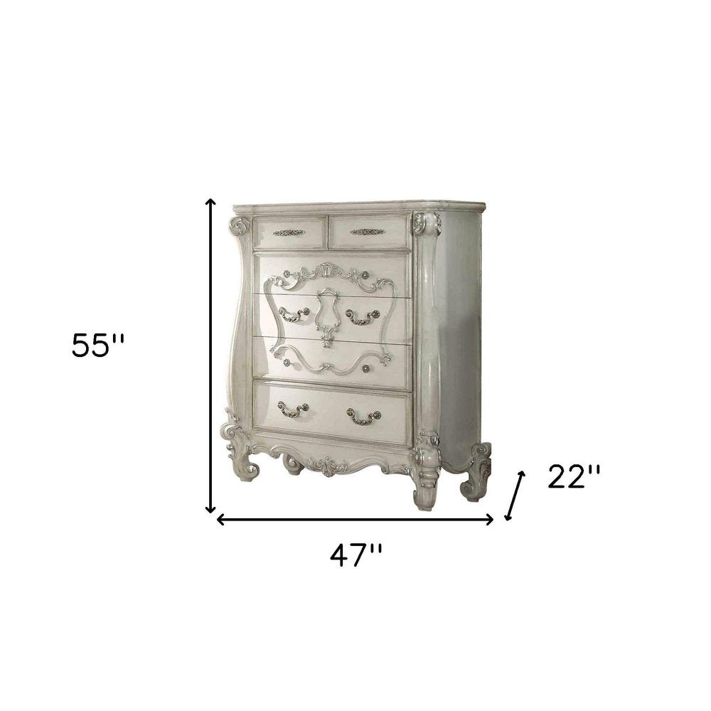 White Solid Wood Five Drawer Dresser - 47-inch