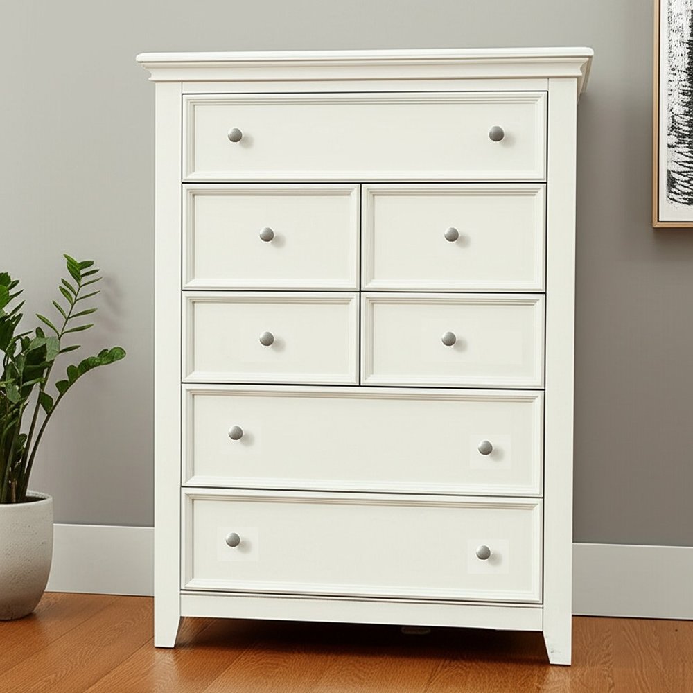 White Solid Wood Seven Drawer Dresser - 36-inch