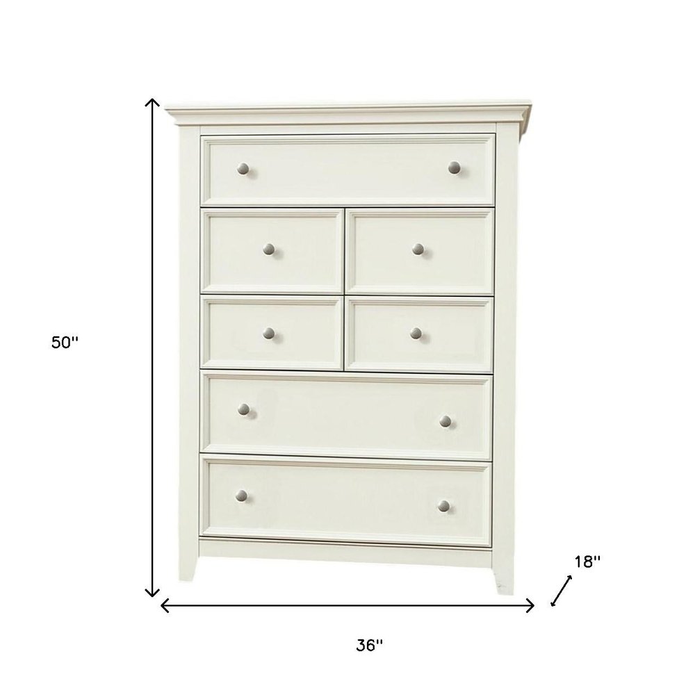 White Solid Wood Seven Drawer Dresser - 36-inch