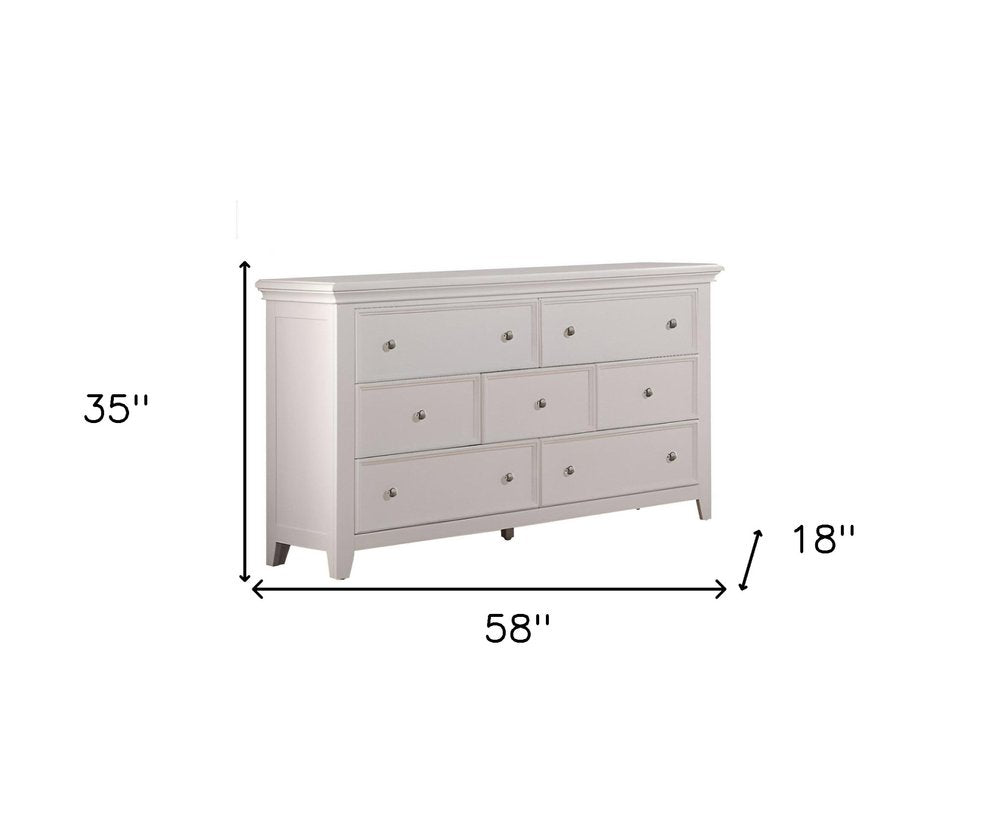 White Solid Wood Seven Drawer Dresser - 36-inch