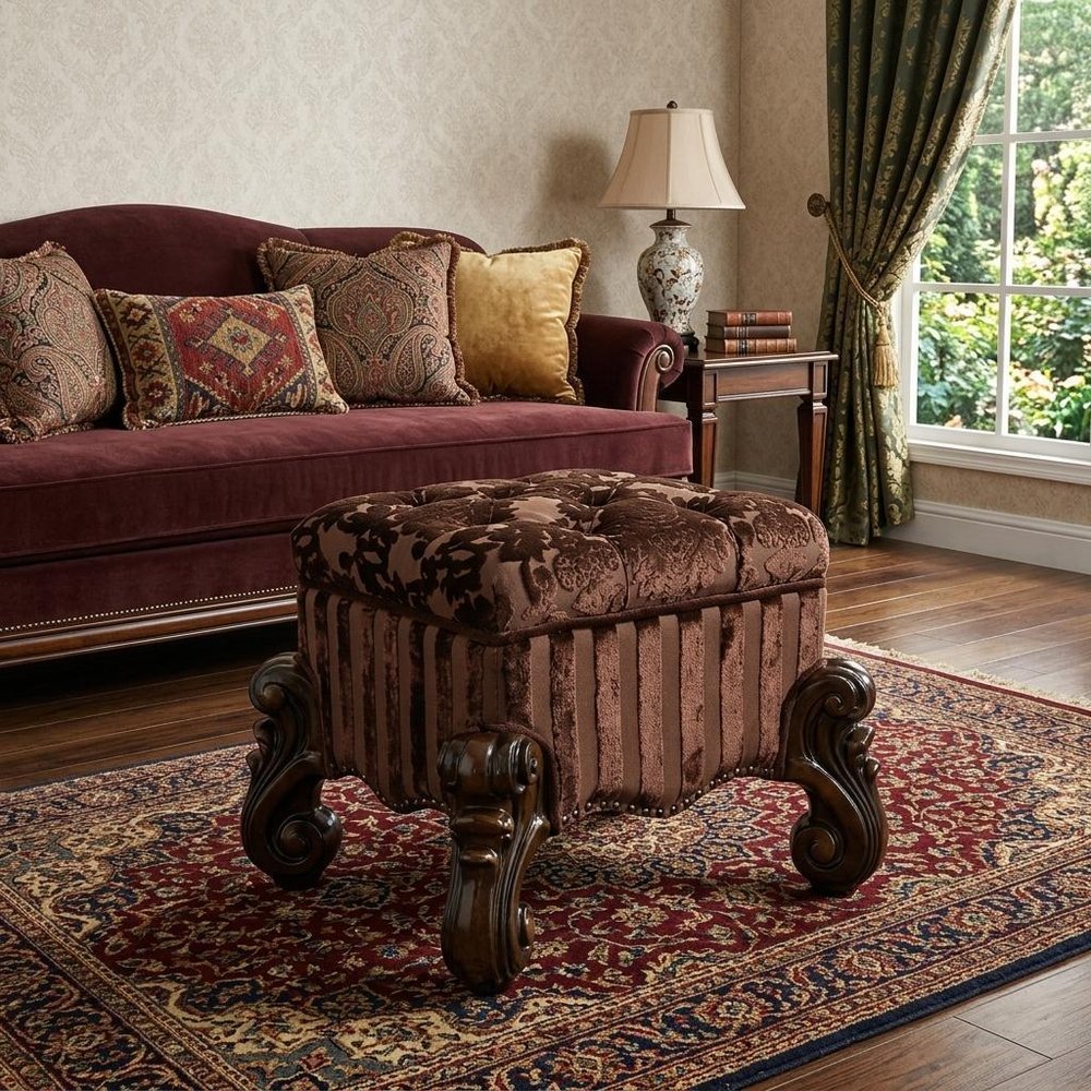 Ivory and Bone Fabric Floral Tufted Vanity Chair - 22-inch