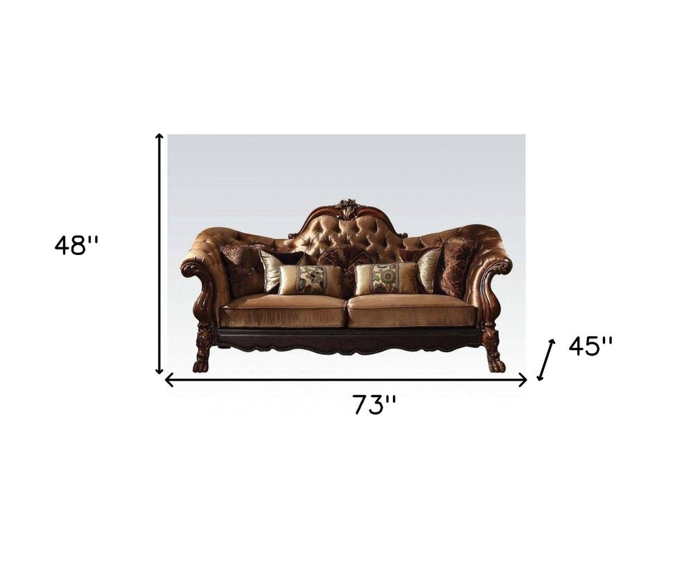 Dark Brown and Brown Velvet Loveseat and Toss Pillows - 73-inch