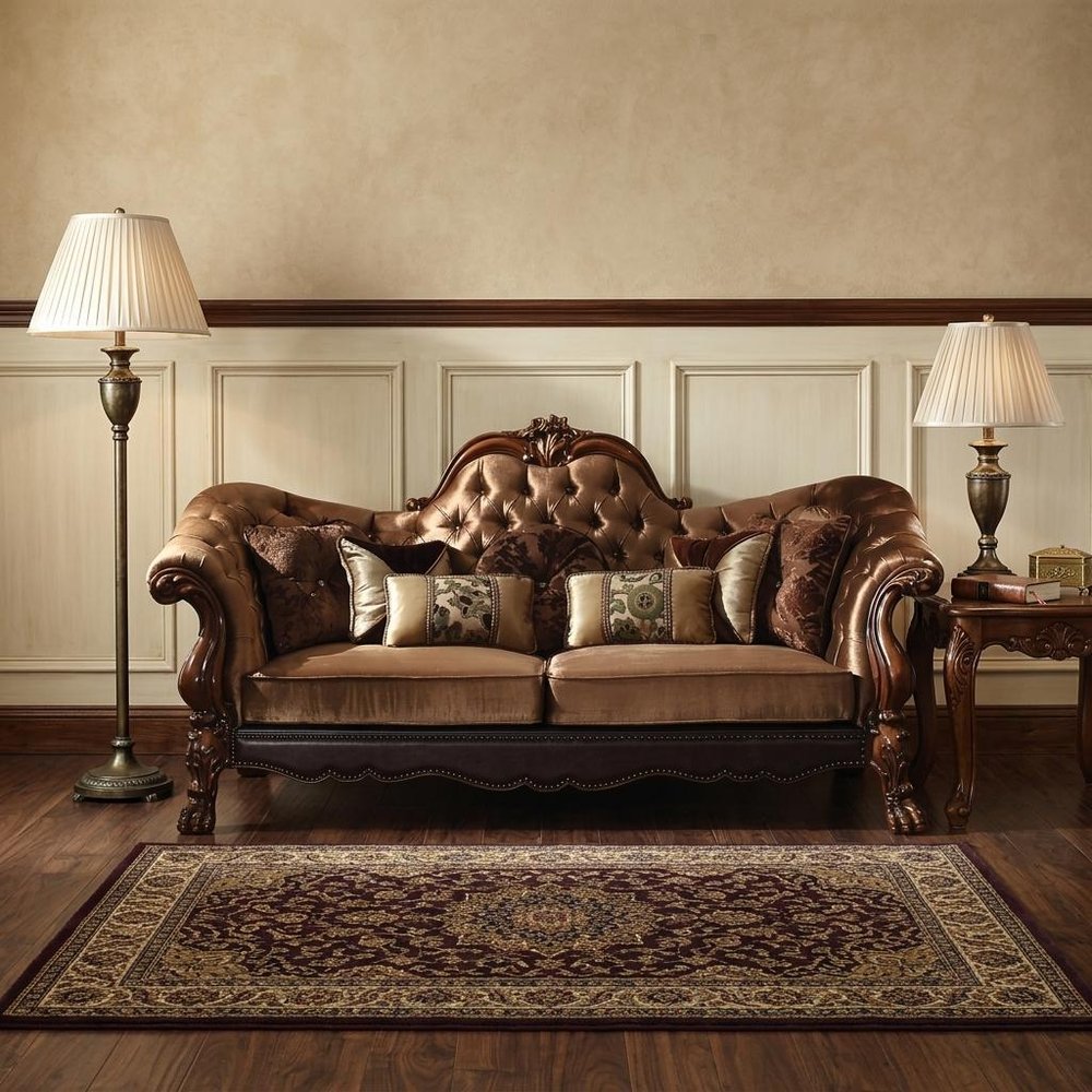 Dark Brown and Brown Velvet Loveseat and Toss Pillows - 73-inch