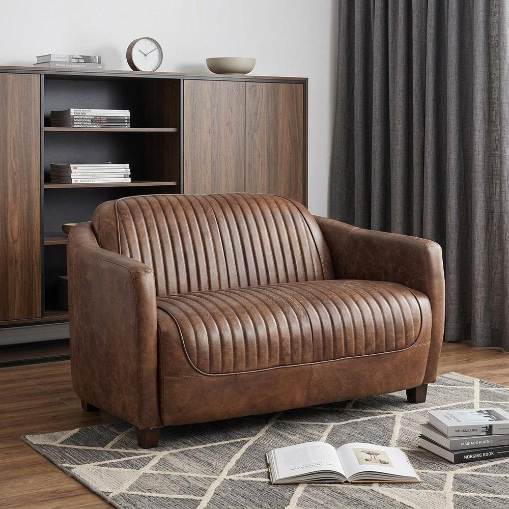 Brown Leather Loveseat - 50-inch
