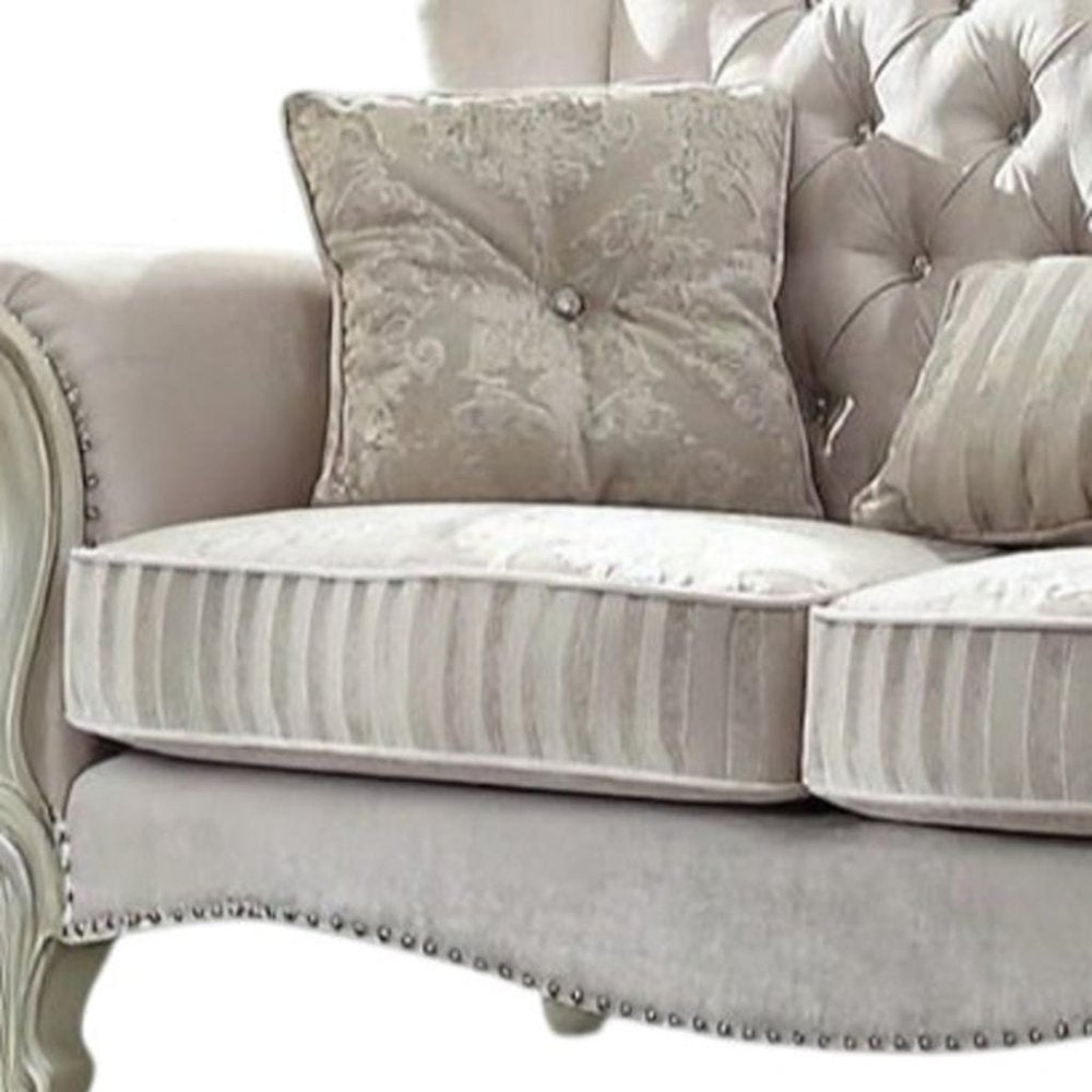 Ivory Chesterfield Loveseat and Toss Pillows - 69-inch
