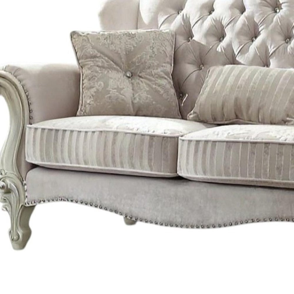 Ivory Chesterfield Loveseat and Toss Pillows - 69-inch