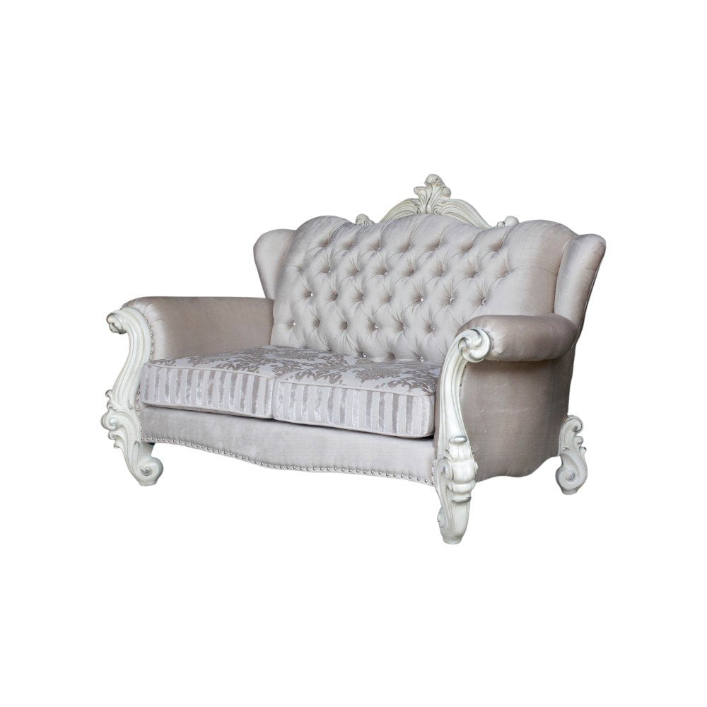 Ivory Chesterfield Loveseat and Toss Pillows - 69-inch