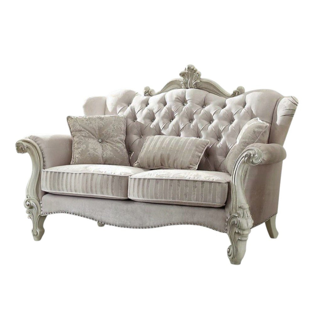 Ivory Chesterfield Loveseat and Toss Pillows - 69-inch