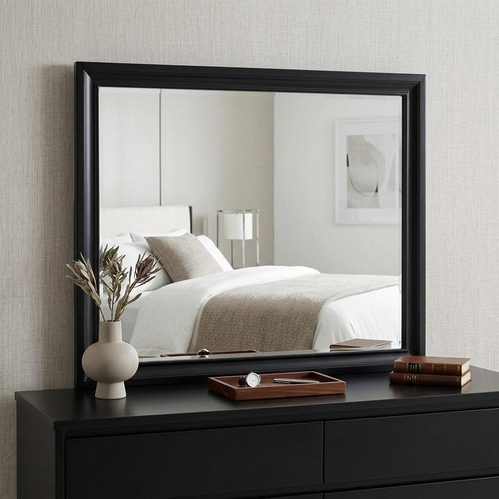 Black Wood Dresser Mount Framed Mirror - 36-inch