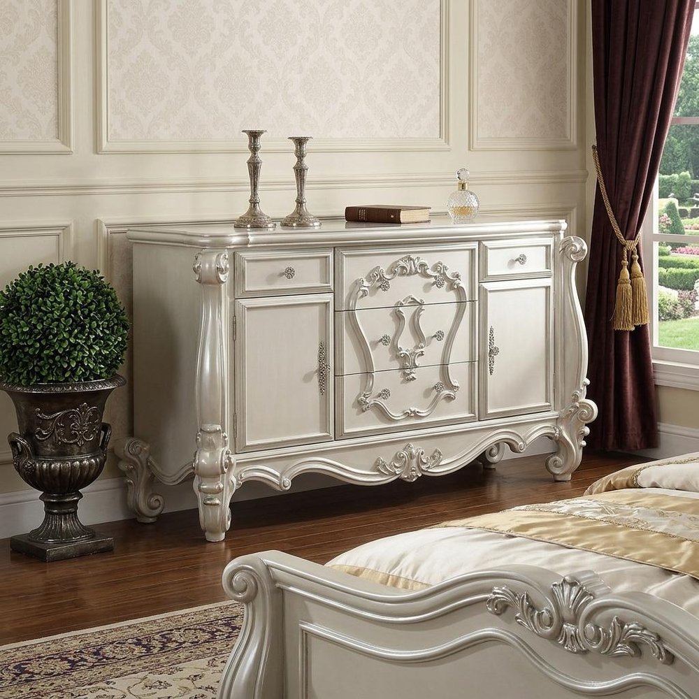 White Solid Wood Five Drawer Dresser - 47-inch