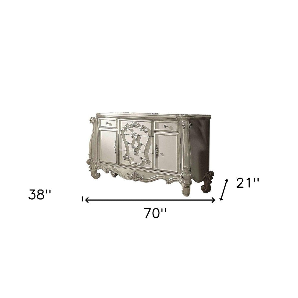 White Solid Wood Five Drawer Dresser - 47-inch