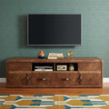 Brown Leather Enclosed and Open Storage TV Stand - 80-inch