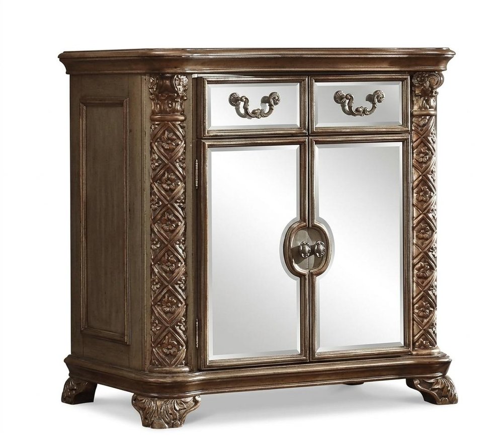 Gold Carved Scrollwork Solid Wood Two Drawer Combo Dresser - 55-inch