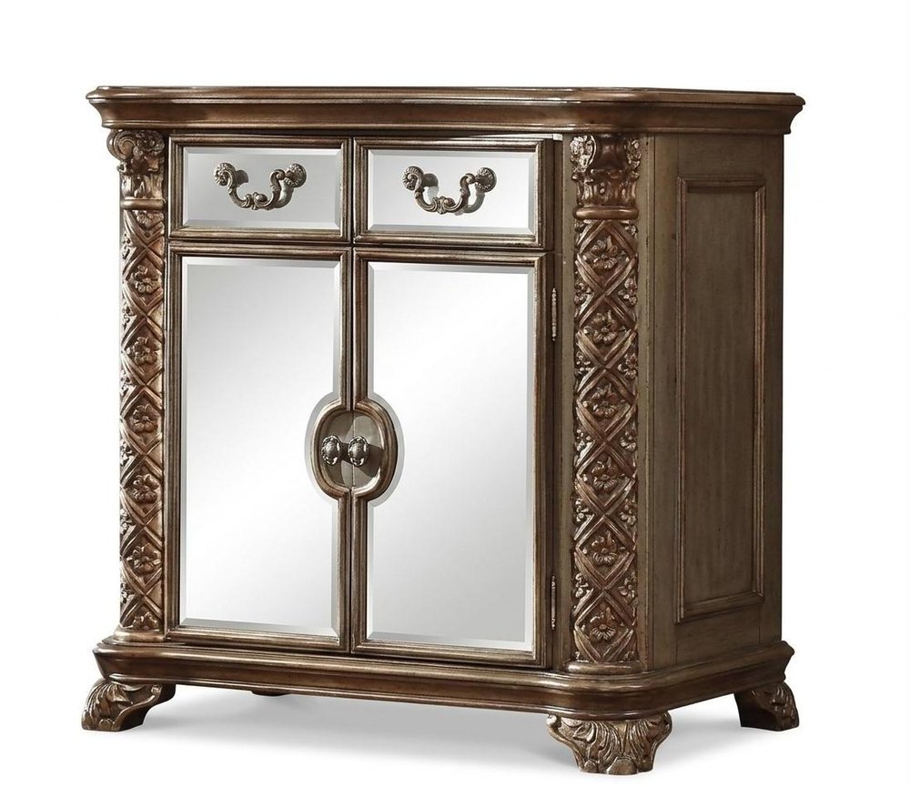 Gold Carved Scrollwork Solid Wood Two Drawer Combo Dresser - 55-inch