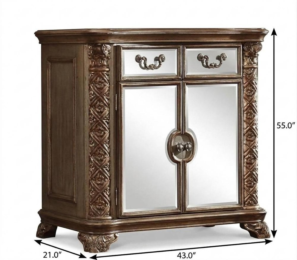 Gold Carved Scrollwork Solid Wood Two Drawer Combo Dresser - 55-inch