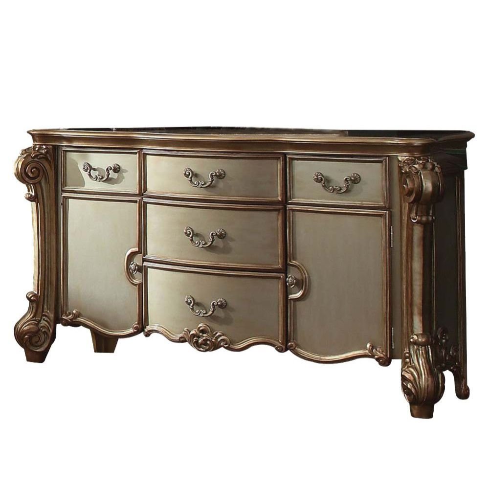 Gold Carved Scrollwork Solid Wood Two Drawer Combo Dresser - 55-inch