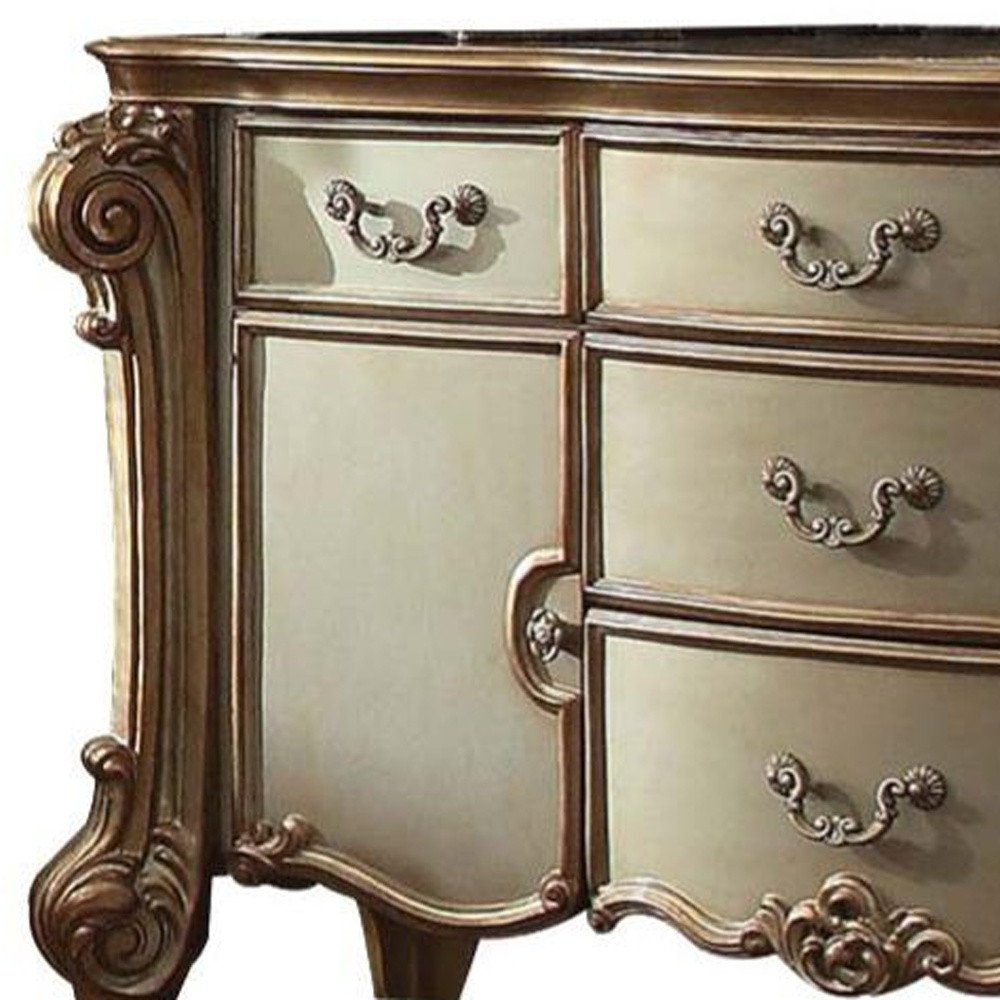 Gold Carved Scrollwork Solid Wood Two Drawer Combo Dresser - 55-inch