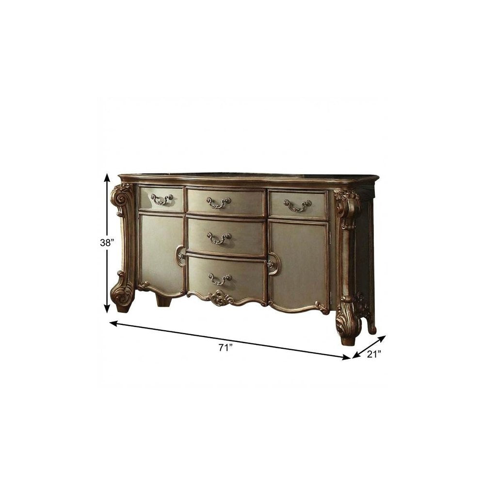 Gold Carved Scrollwork Solid Wood Two Drawer Combo Dresser - 55-inch