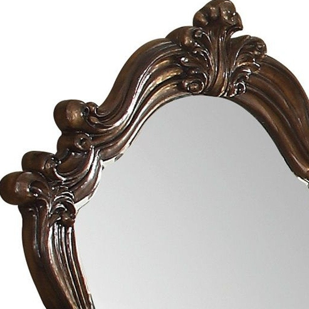 White and Silver Abstract Wood Framed Antiqued Glass Mounted Dresser Mirror