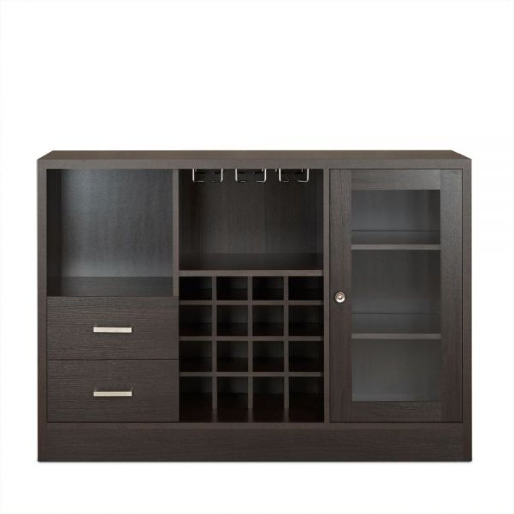 Espresso Solid Wood Frame with Five Shelves and Two Drawers - 47-inch