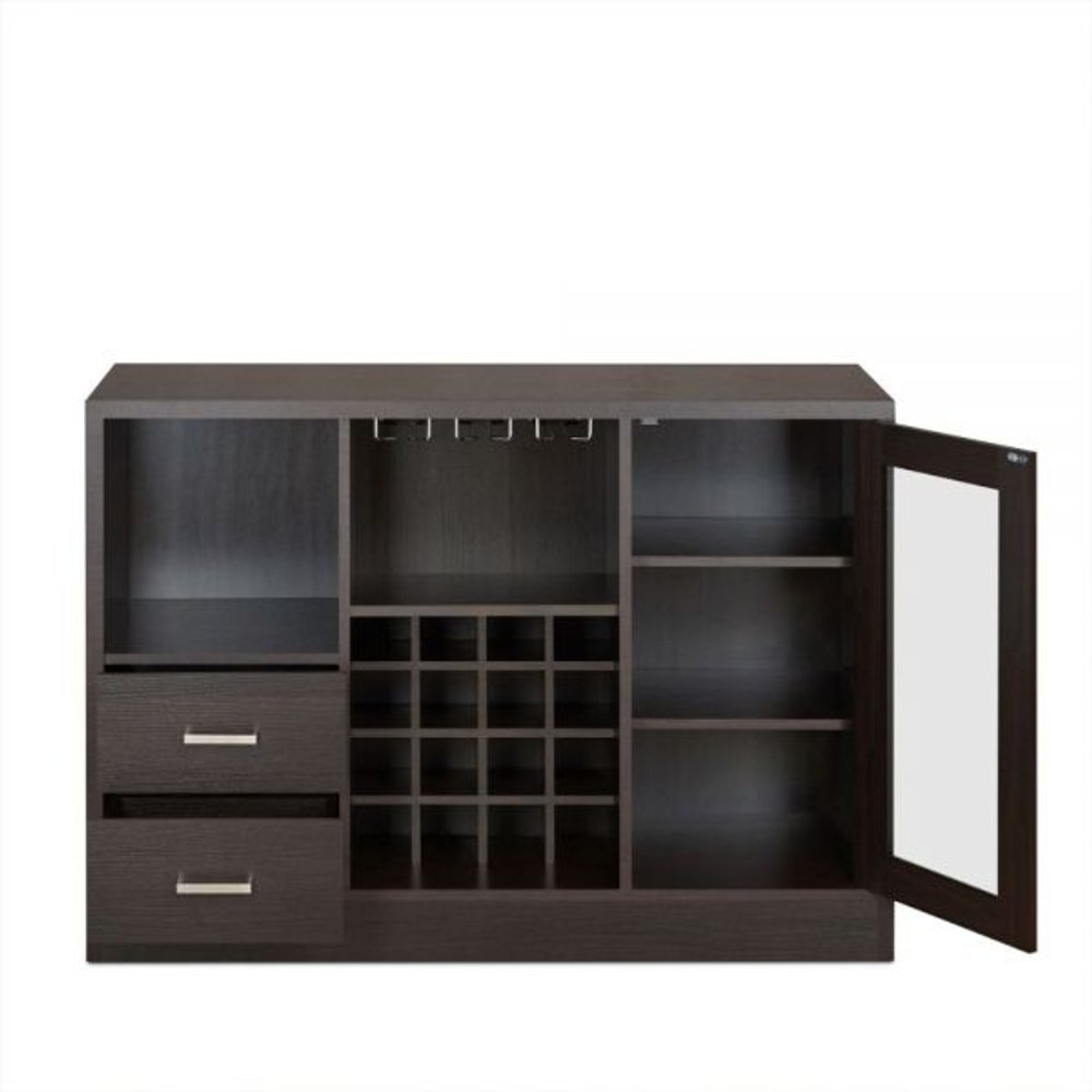 Espresso Solid Wood Frame with Five Shelves and Two Drawers - 47-inch