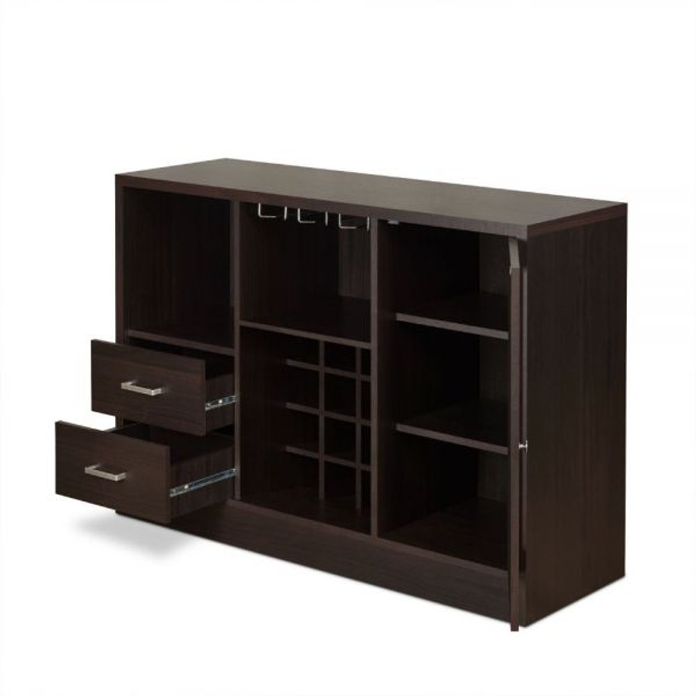 Espresso Solid Wood Frame with Five Shelves and Two Drawers - 47-inch