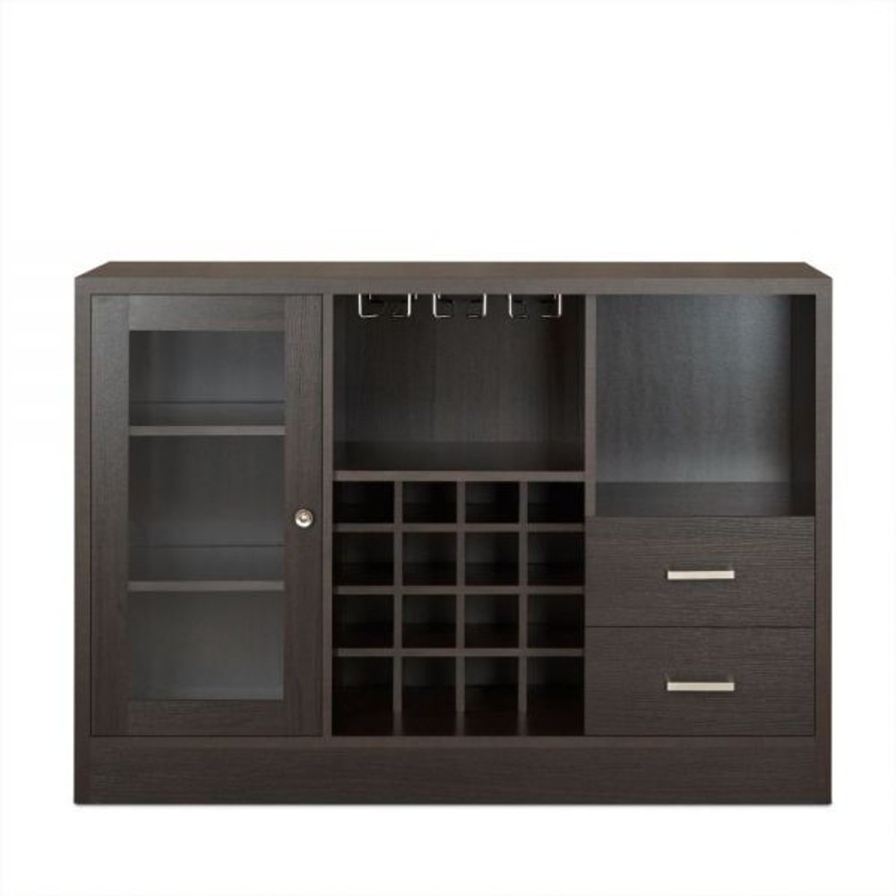 Espresso Solid Wood Frame with Five Shelves and Two Drawers - 47-inch