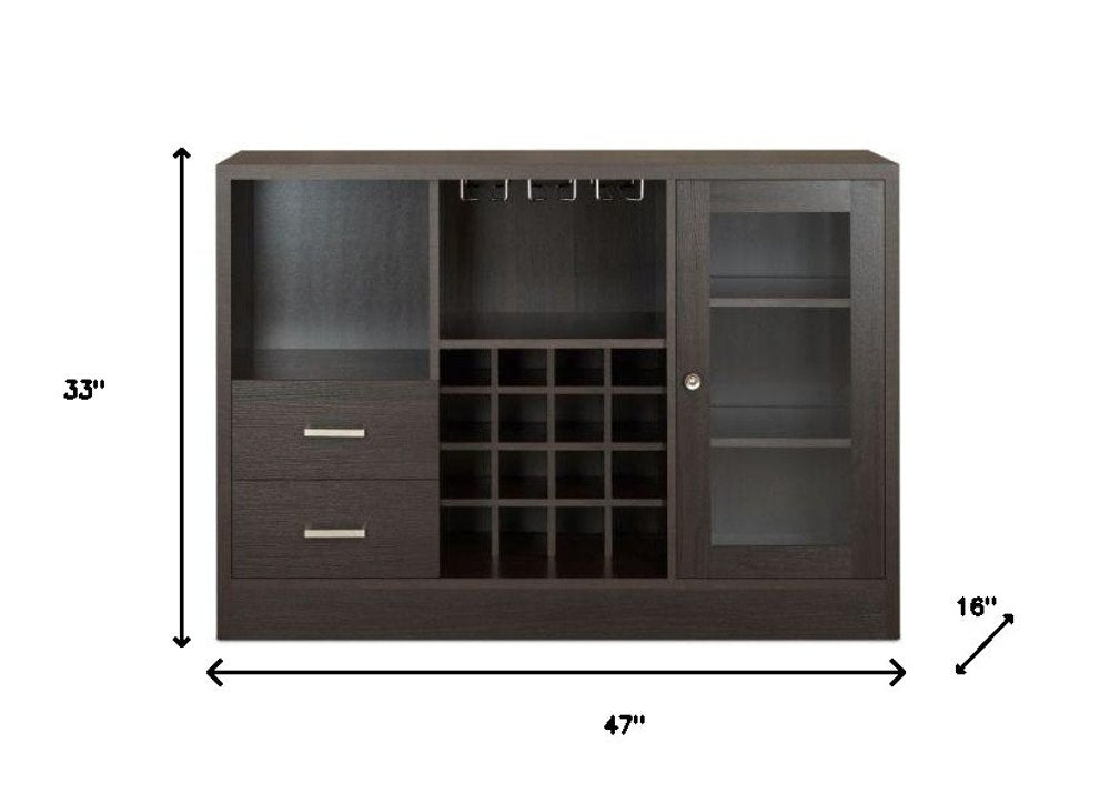 Espresso Solid Wood Frame with Five Shelves and Two Drawers - 47-inch