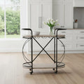 Black Solid Wood and Steel Round Rolling Kitchen Cart with Storage - 15-inch