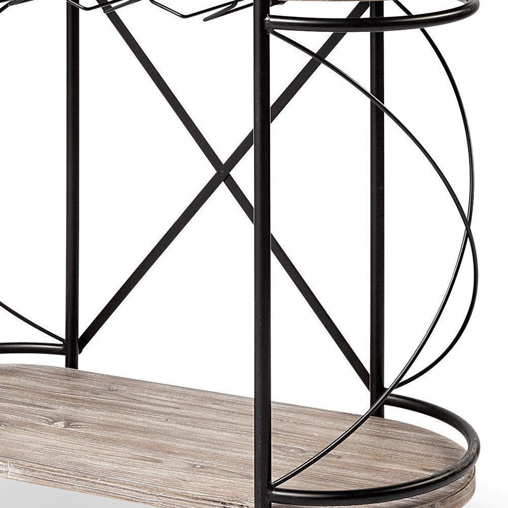 Black Solid Wood and Steel Round Rolling Kitchen Cart with Storage - 15-inch