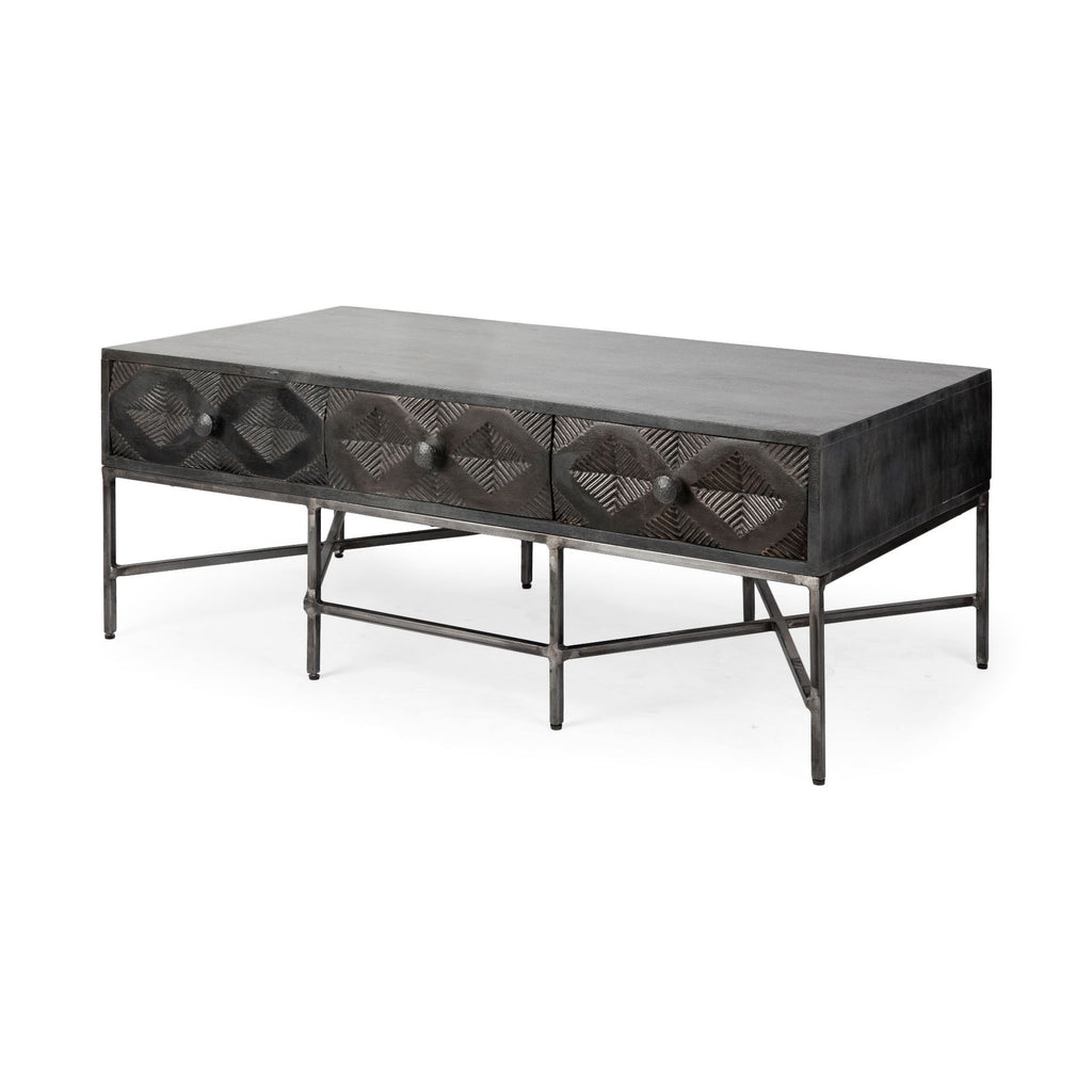 Brown Wood Coffee Table with Three Drawers - 24-inch