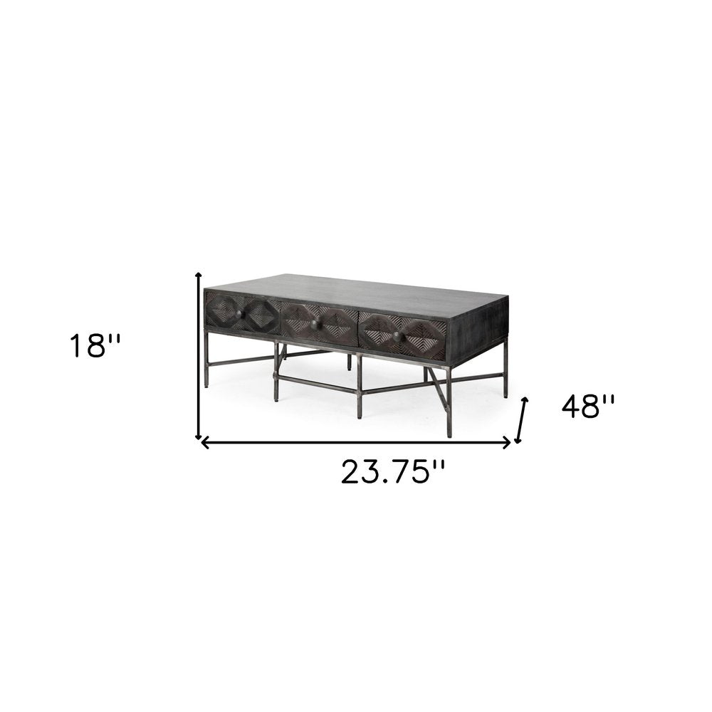 Brown Wood Coffee Table with Three Drawers - 24-inch