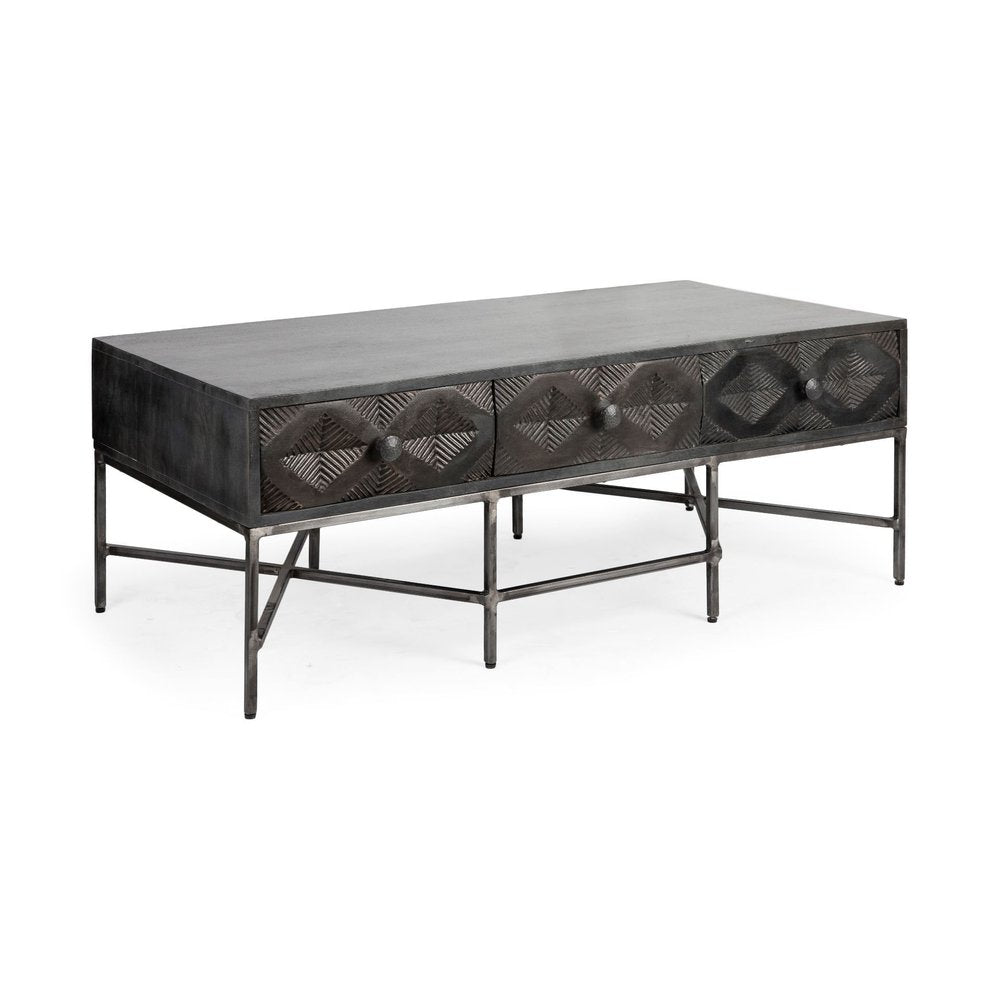 Brown Wood Coffee Table with Three Drawers - 24-inch