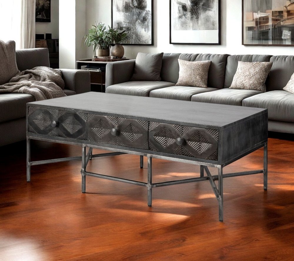 Brown Wood Coffee Table with Three Drawers - 24-inch