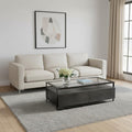 Clear and Black Glass Rectangular Coffee Table with Four Drawers and Shelf