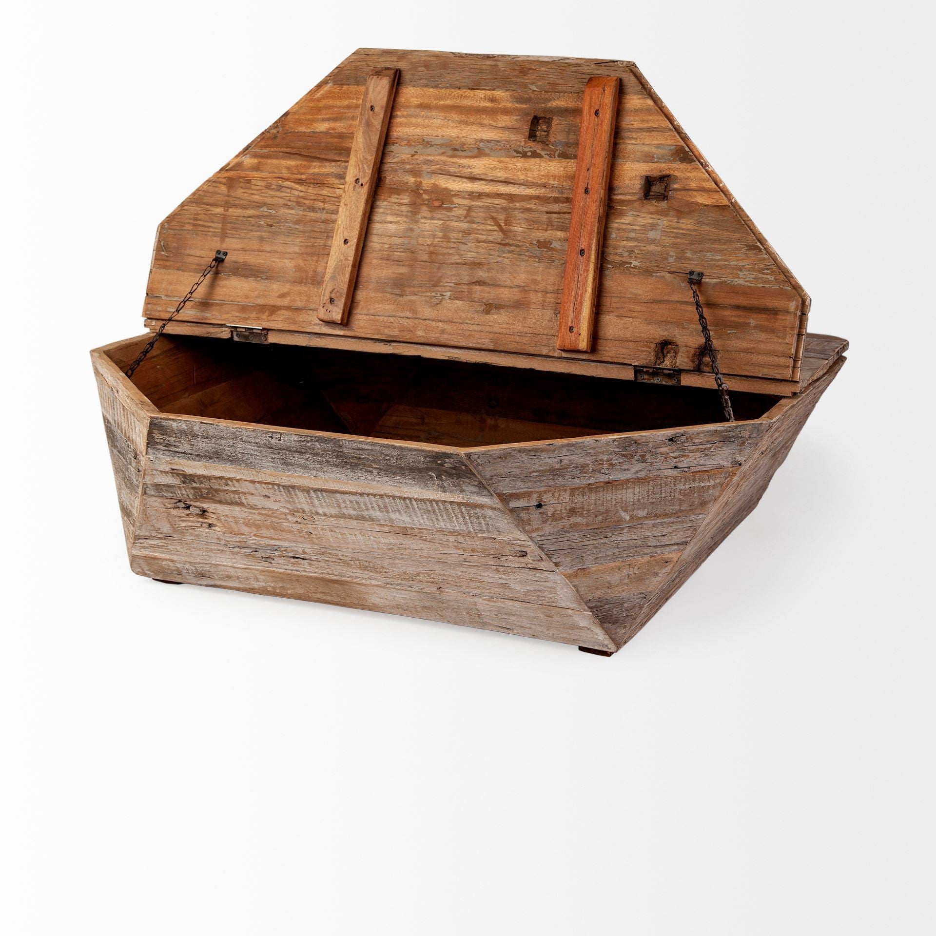 Natural Wood Octagon Distressed Lift Top Abstract Coffee Table