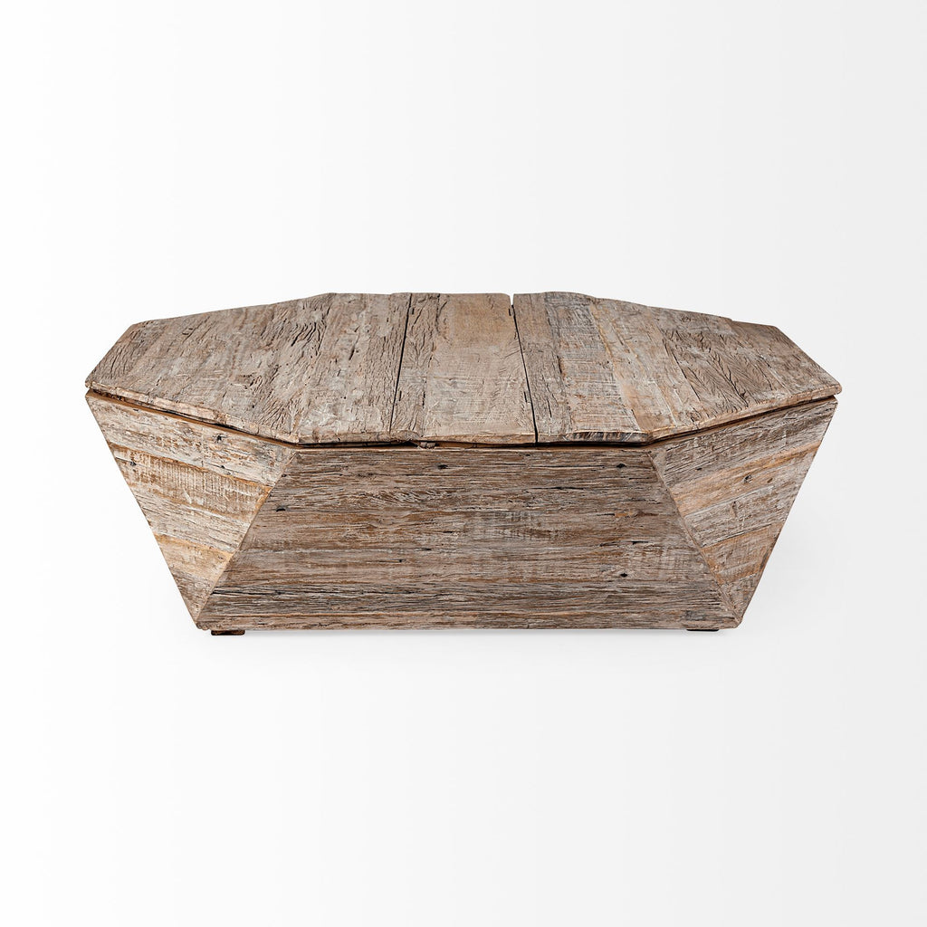 Natural Wood Octagon Distressed Lift Top Abstract Coffee Table