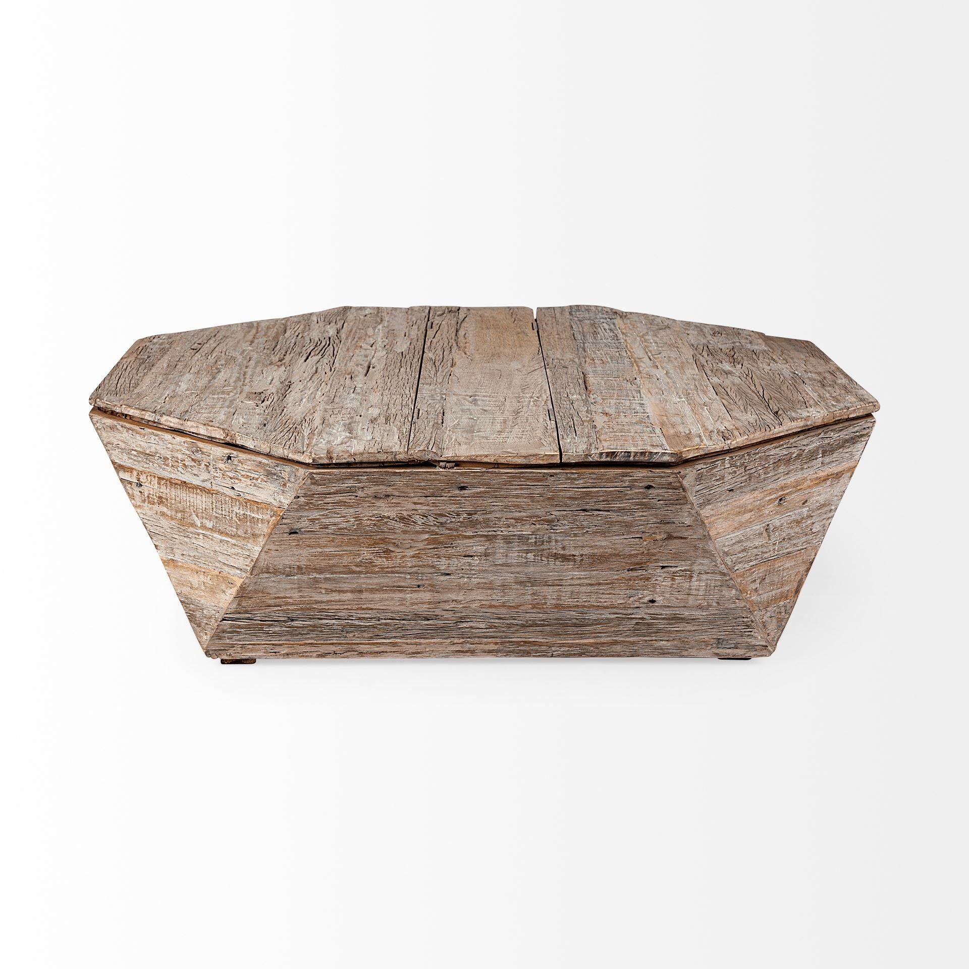 Natural Wood Octagon Distressed Lift Top Abstract Coffee Table