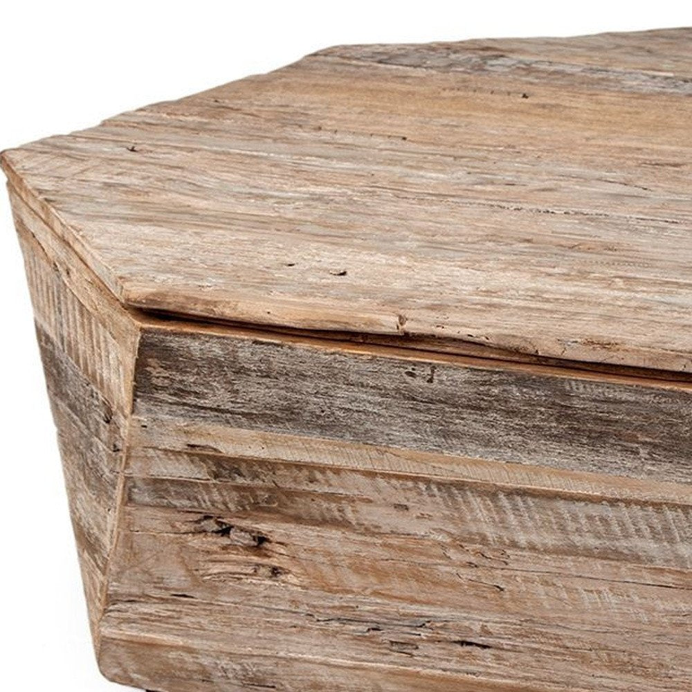 Natural Wood Octagon Distressed Lift Top Abstract Coffee Table