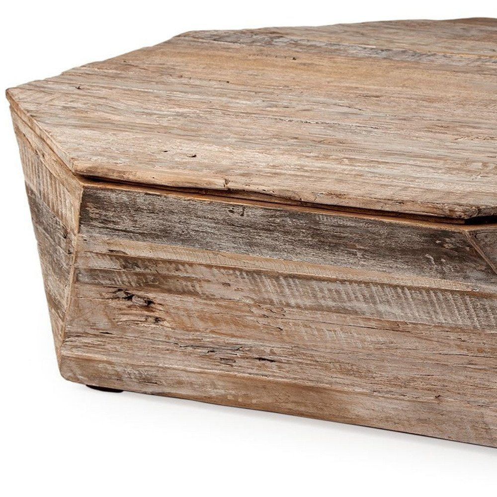 Natural Wood Octagon Distressed Lift Top Abstract Coffee Table