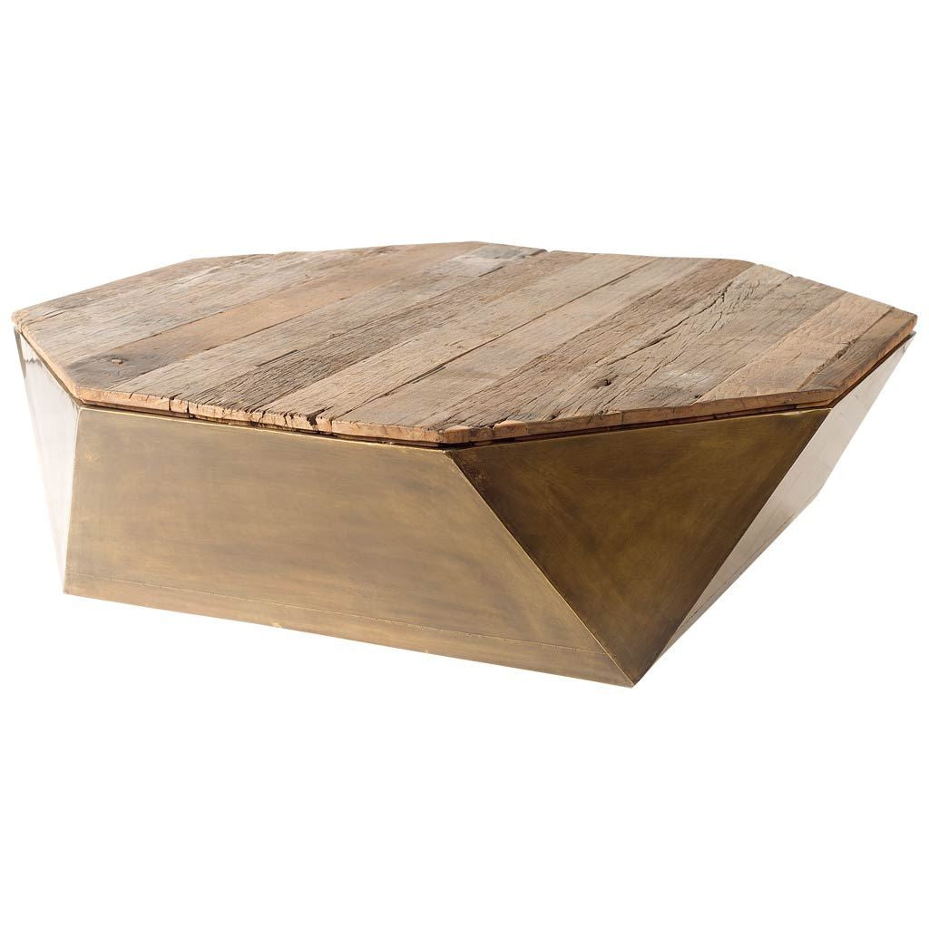 Natural Solid Wood Octagon Distressed Lift Top Abstract Coffee Table