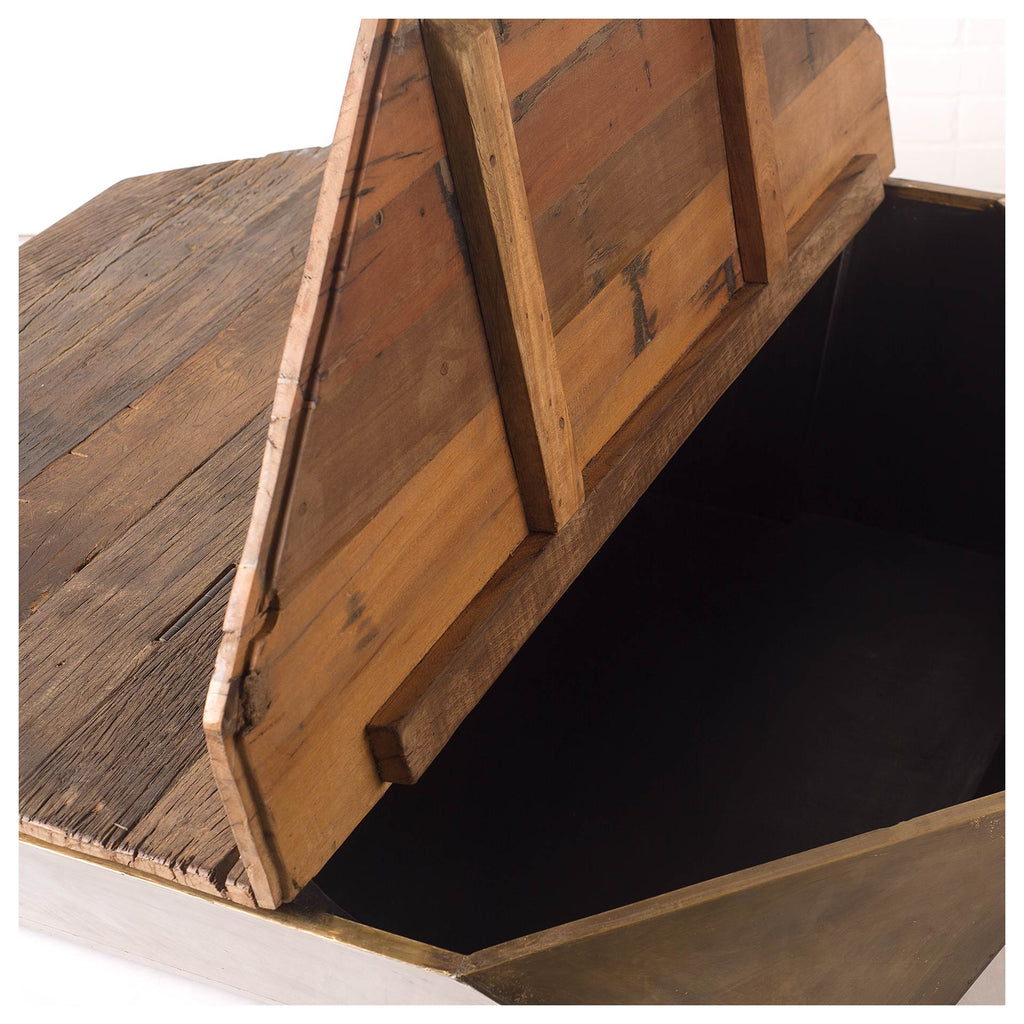 Natural Solid Wood Octagon Distressed Lift Top Abstract Coffee Table