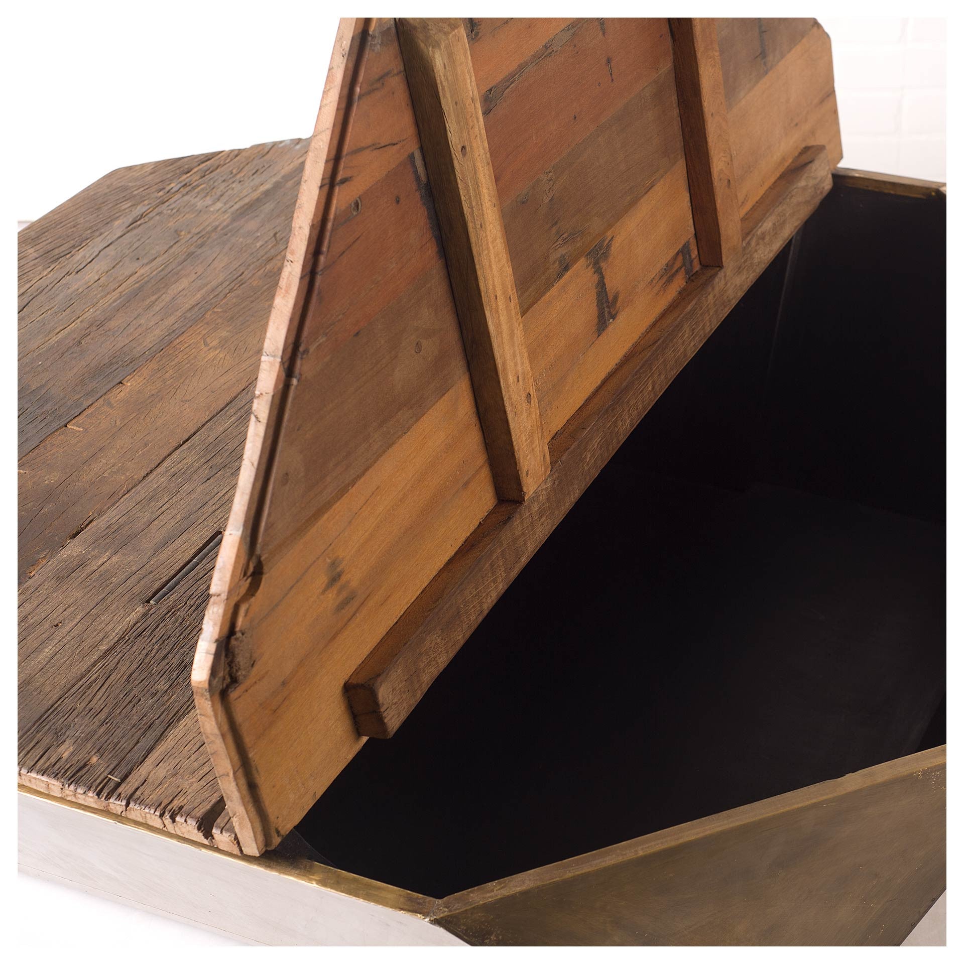 Natural Solid Wood Octagon Distressed Lift Top Abstract Coffee Table