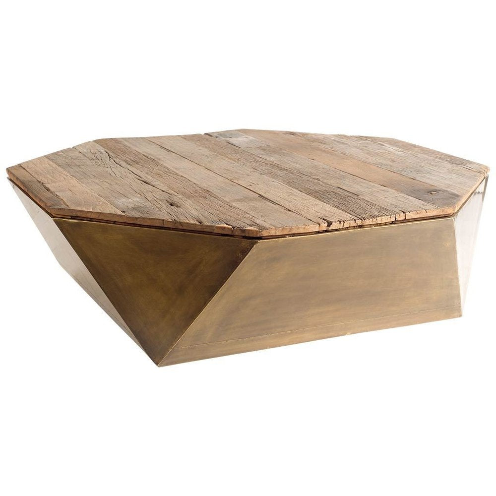 Natural Solid Wood Octagon Distressed Lift Top Abstract Coffee Table