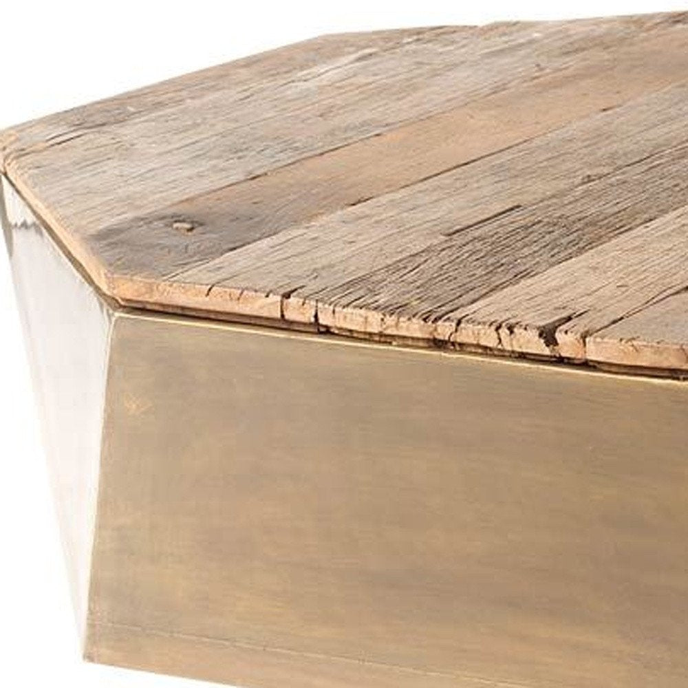Natural Solid Wood Octagon Distressed Lift Top Abstract Coffee Table