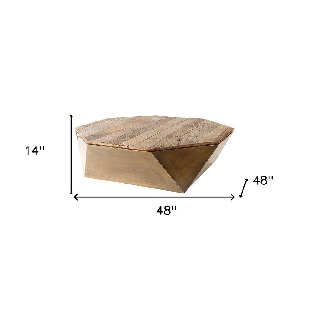 Natural Solid Wood Octagon Distressed Lift Top Abstract Coffee Table