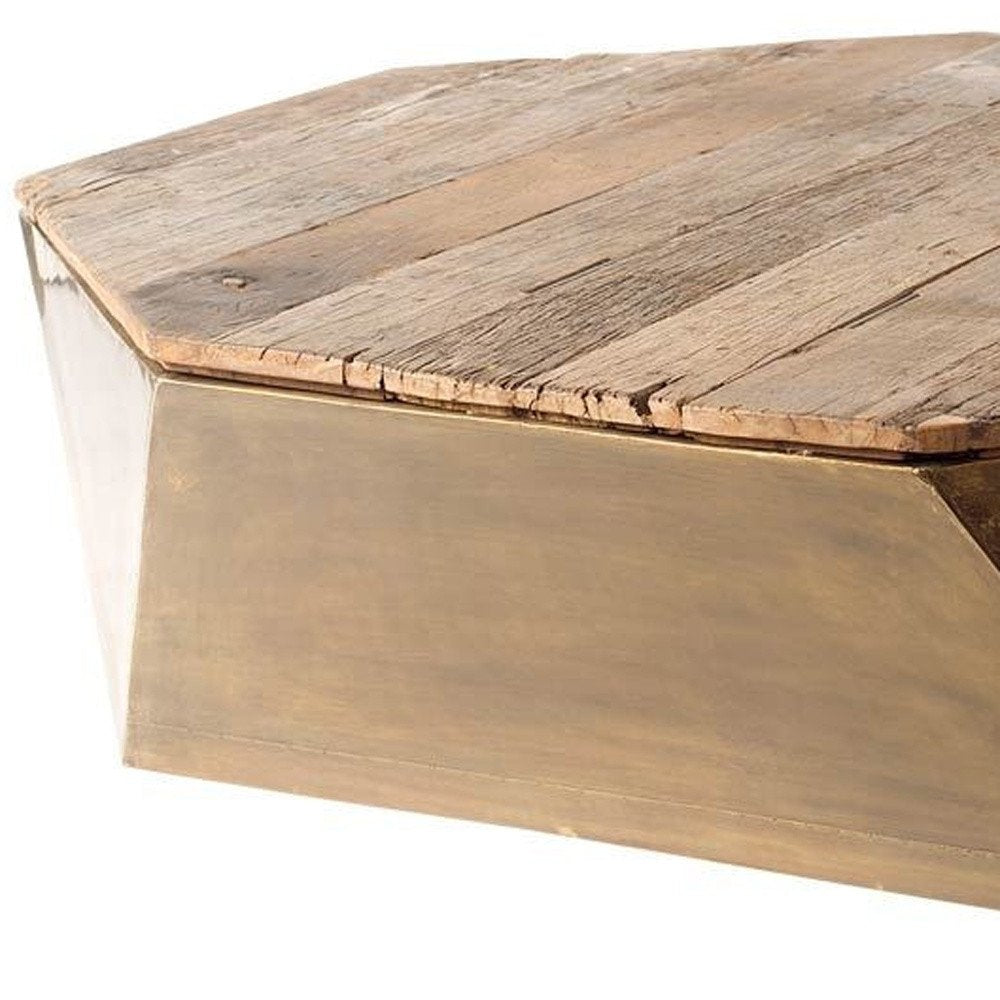 Natural Solid Wood Octagon Distressed Lift Top Abstract Coffee Table
