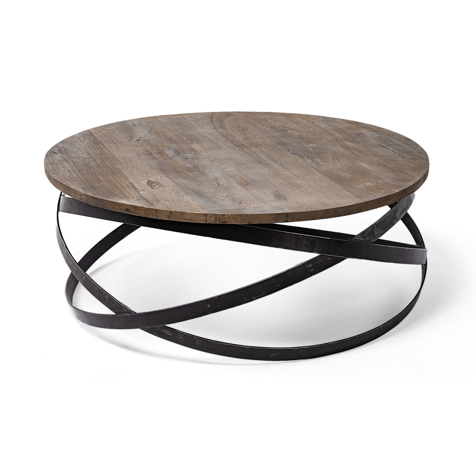 Brown and Black Solid Wood and Metal Round Coffee Table - 41-inch