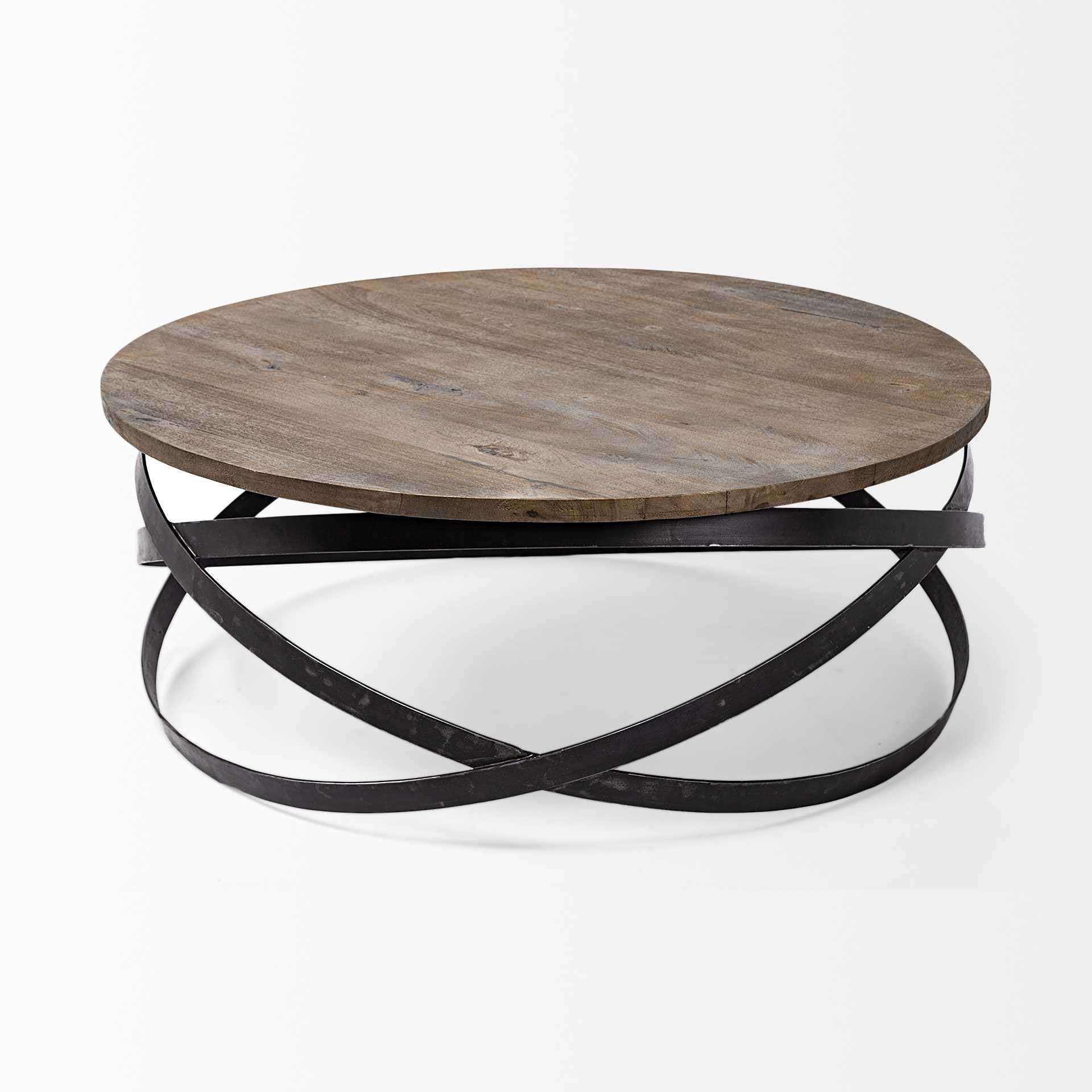 Brown and Black Solid Wood and Metal Round Coffee Table - 41-inch