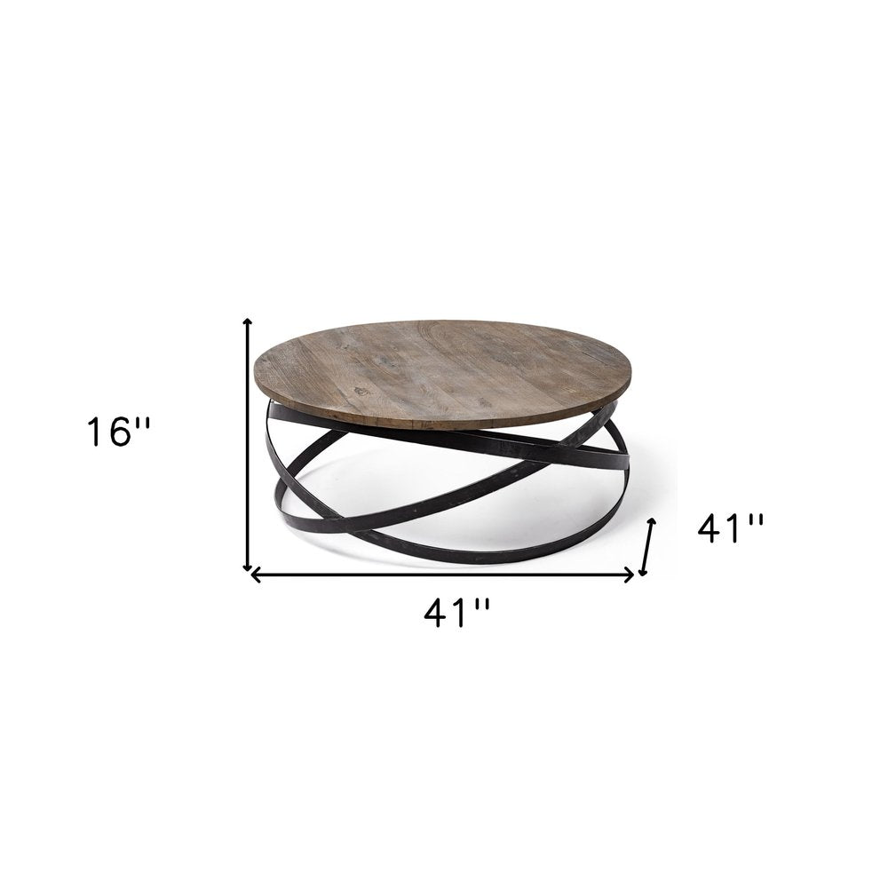 Brown and Black Solid Wood and Metal Round Coffee Table - 41-inch